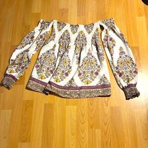 MUMU -off the shoulder colorful blouse. Wear it everywhere.